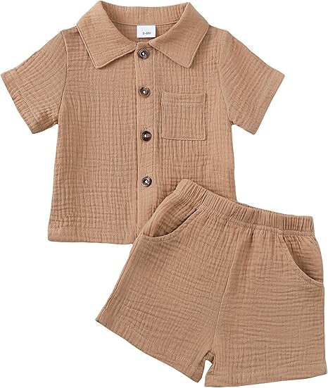 Baby Boys’ Cotton Blend Shirt & Shorts Set 0–24M | طقم طفل قميص وشورت بخامة قطنية لعمر ٠–٢٤ شهر