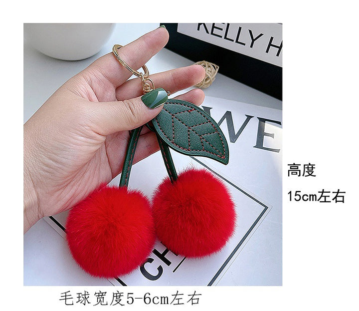 Women’s Plush Cherry Bag Charm Keychain | تعليقة حقيبة نسائية بتصميم كرز ناعم