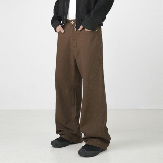 Men’s Retro Straight Leg Trousers | Washed Cotton Casual Pants