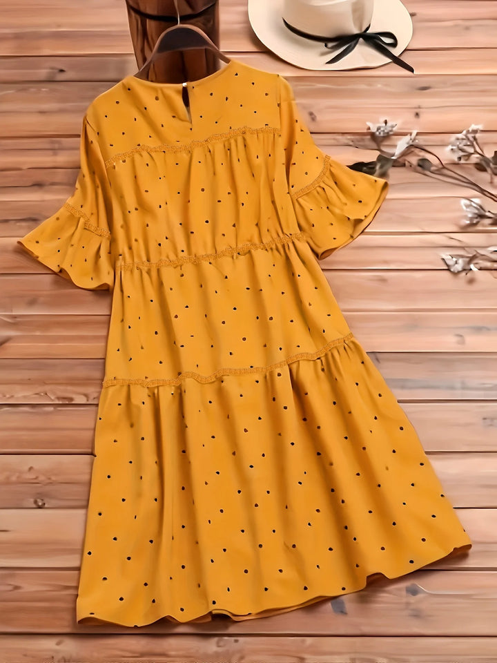 Women’s Plus Size Polka Dot Lounge Dress | فستان بيت صيفي منقط واسع - Gold