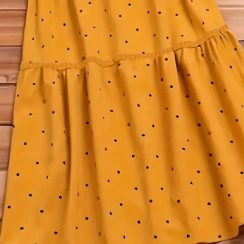 Women’s Plus Size Polka Dot Lounge Dress | فستان بيت صيفي منقط واسع - Gold