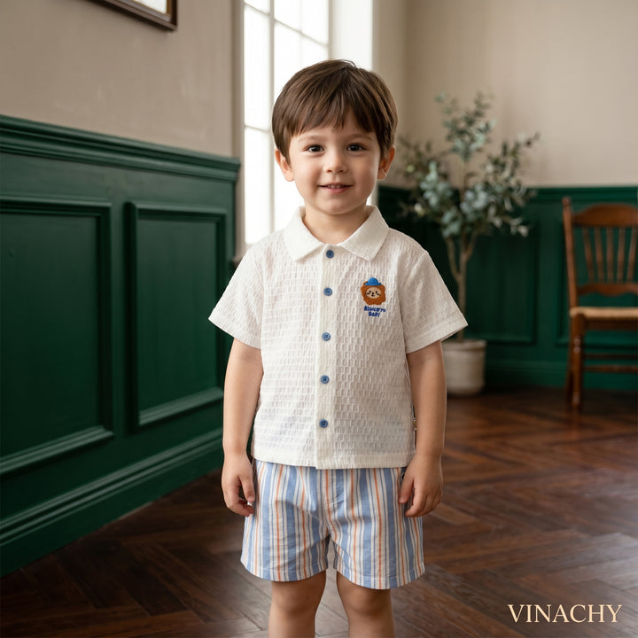 Baby Boys’ Breathable Shirt & Shorts Set 1–3Y | طقم طفل خفيف بقميص وشورت لعمر ١–٣ سنوات