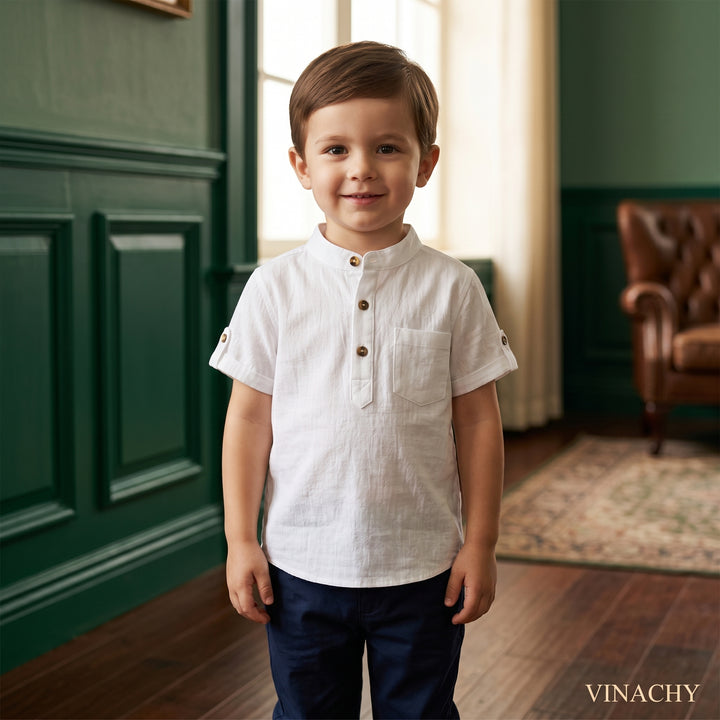Boys’ Lightweight Linen Short Sleeve Shirt | قميص أطفال لينن خفيف