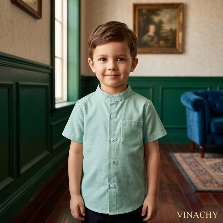 Boys’ Pure Cotton Short Sleeve Shirt 2–6 Years | قميص أطفال قطني قصير الأكمام لعمر ٢–٦ سنوات