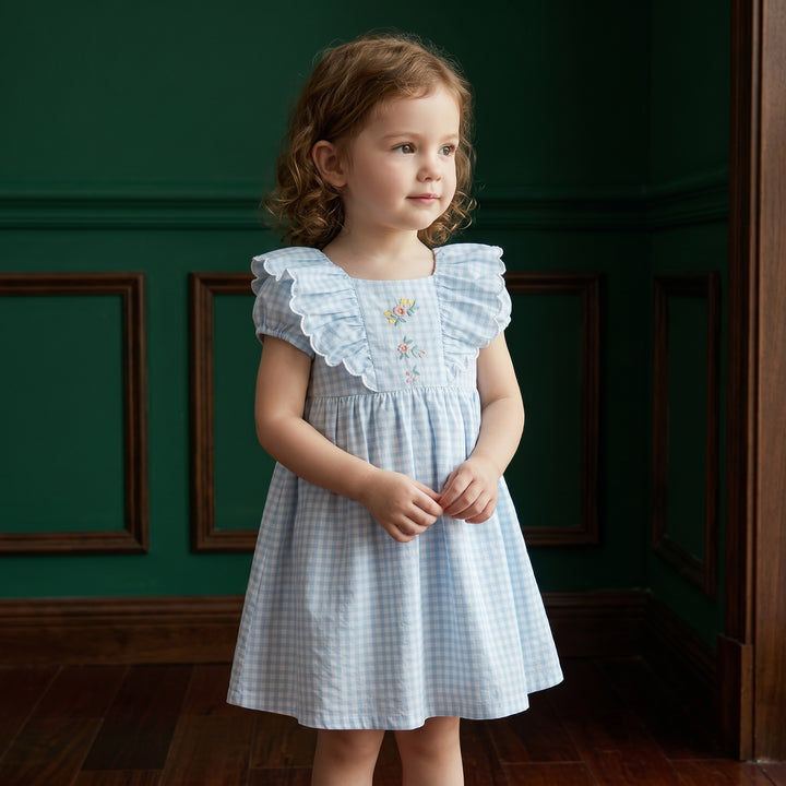 Girls Blue Plaid Cotton Dress