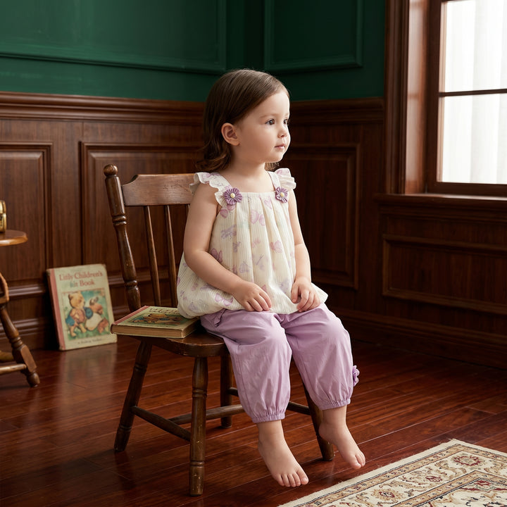 Girls Butterfly Print Summer Outfit Set
