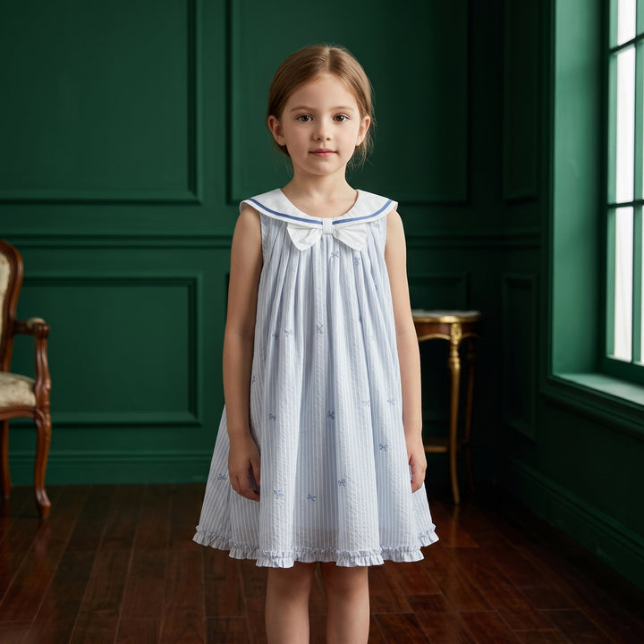 Girls Bow Print Cotton Dress