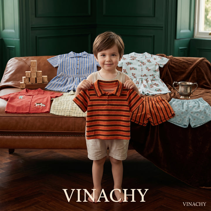 Kids’ Cotton Print Shirt & Shorts Set by Size | طقم أطفال قطني مطبوع حسب المقاس