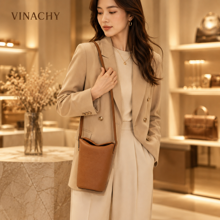 Women’s Top-Grain Leather Phone Crossbody Bag | حقيبة هاتف نسائية من الجلد الطبيعي الفاخر