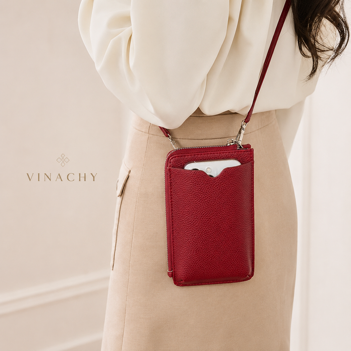Women’s Litchi Pattern Crossbody Phone Bag | حقيبة هاتف نسائية كروس بودي بنقشة جلدية