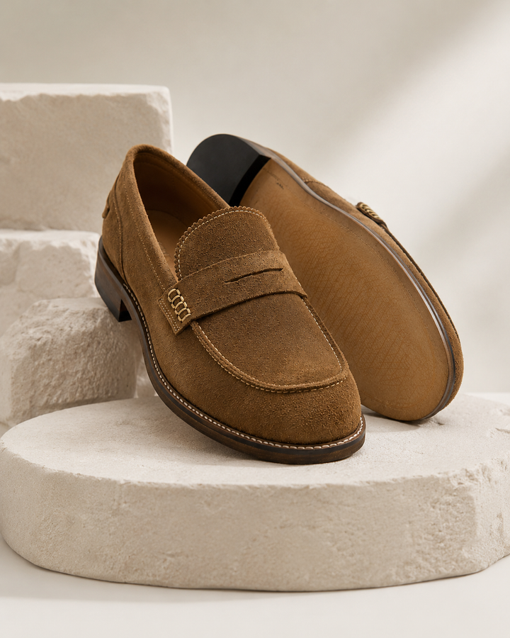 Men’s Camel Suede Leather Loafers | حذاء لوفر رجالي جلد شمواه تركي بلون جملي
