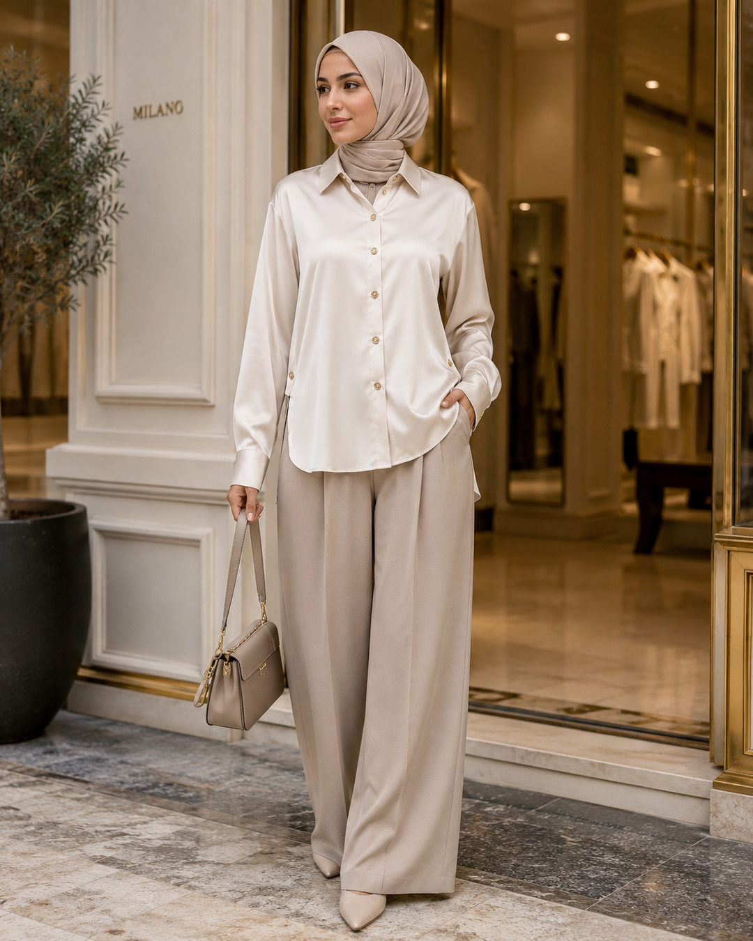 Women’s Luxury Satin Button-Up Blouse | بلوزة نسائية ساتان فاخرة بأزرار