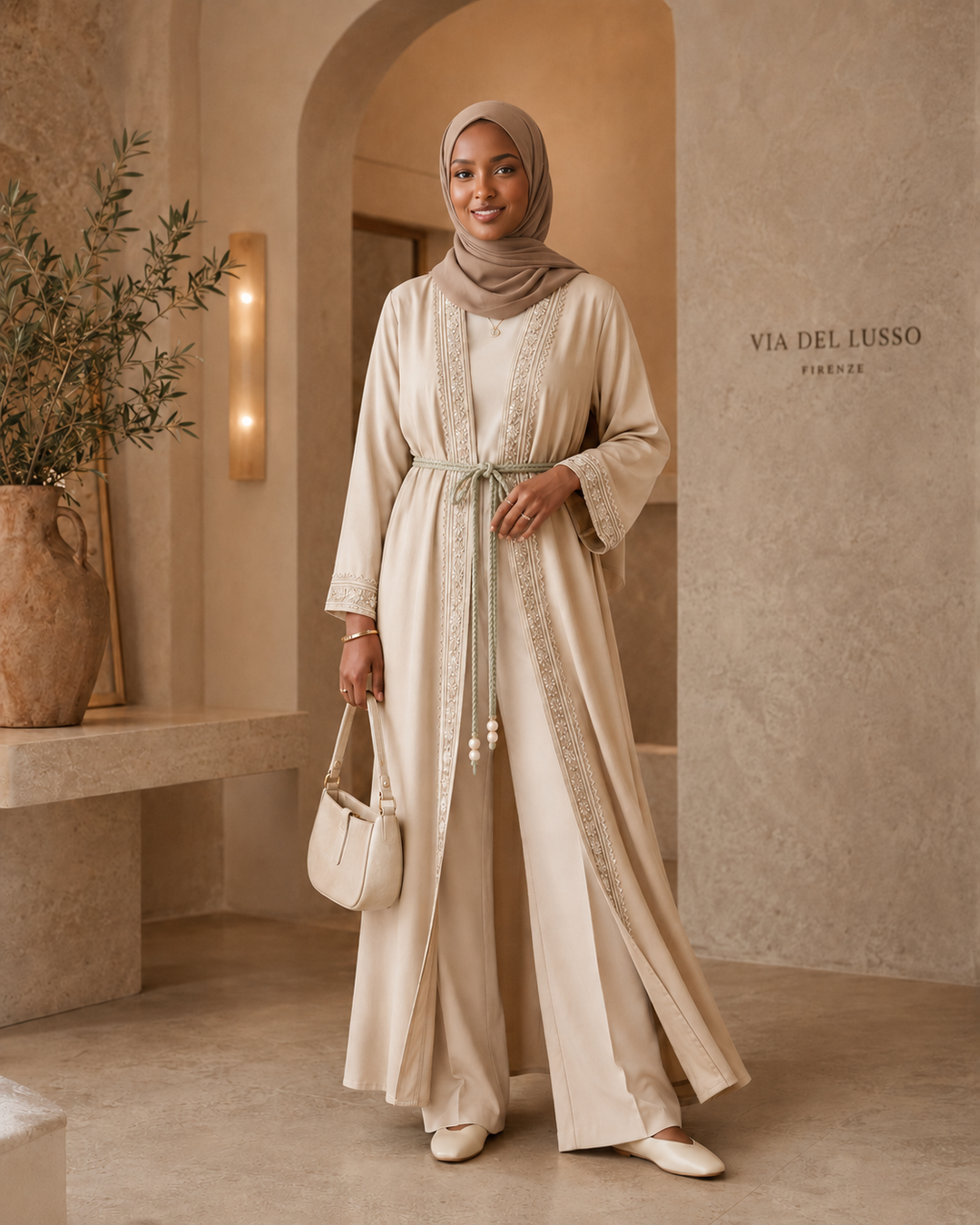 The Opulent Tencel Kaftan Set | طقم قفطان التنسيل الفاخر مع بنطلون