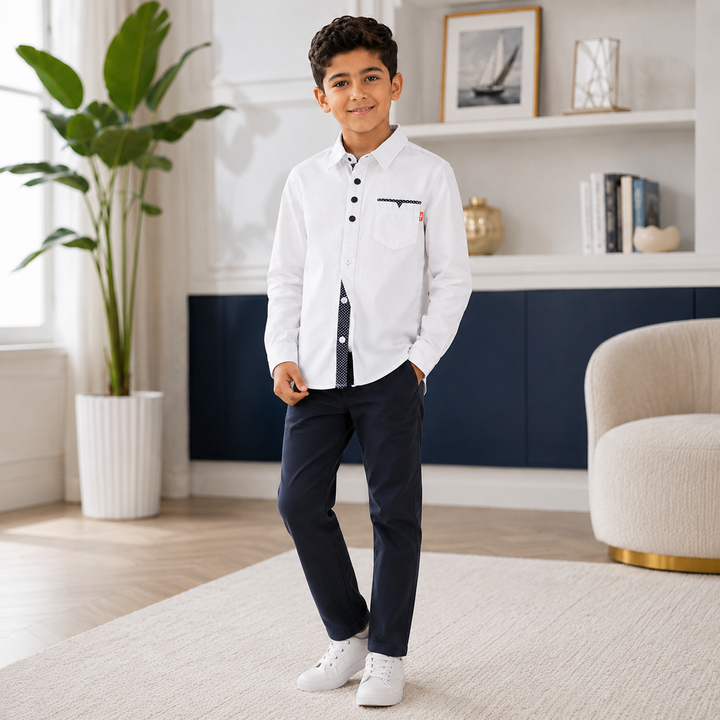 Boys’ Solid Long Sleeve Shirt 3–12 Years | قميص أولاد سادة بأكمام طويلة لعمر ٣–١٢ سنة