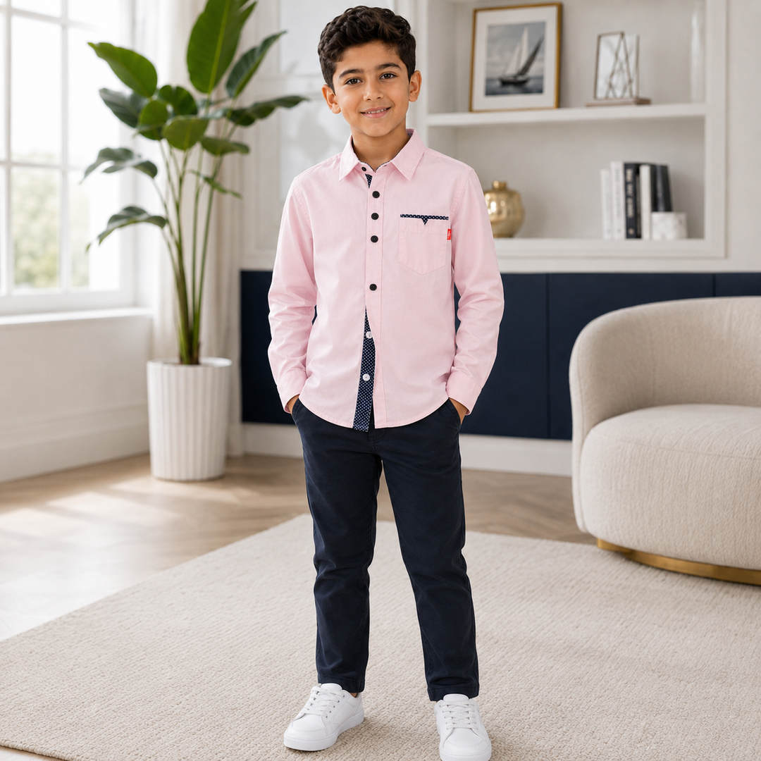 Boys’ Solid Long Sleeve Shirt 3–12 Years | قميص أولاد سادة بأكمام طويلة لعمر ٣–١٢ سنة