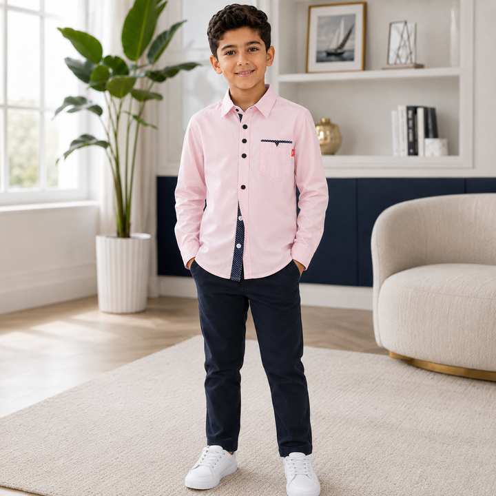 Boys’ Solid Long Sleeve Shirt 3–12 Years | قميص أولاد سادة بأكمام طويلة لعمر ٣–١٢ سنة