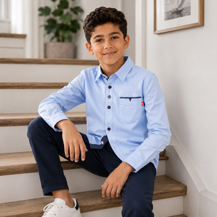 Boys’ Solid Long Sleeve Shirt 3–12 Years | قميص أولاد سادة بأكمام طويلة لعمر ٣–١٢ سنة