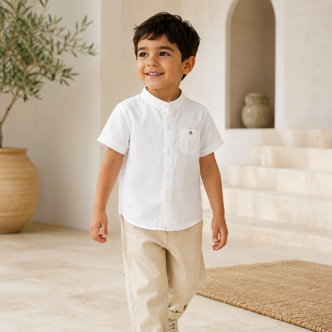 Boys’ Cotton Mandarin Collar Shirt 2–6 Years | قميص أولاد قطني بياقة ماندارين لعمر ٢–٦ سنوات
