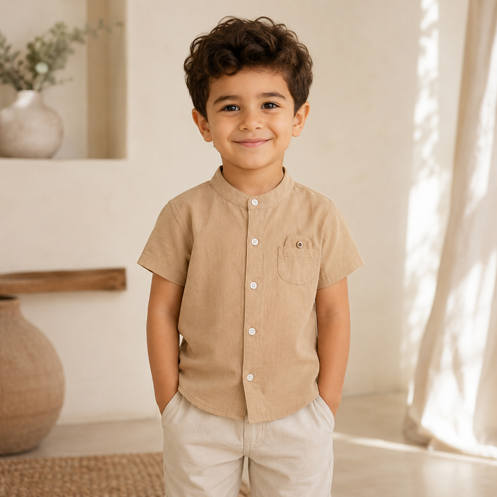 Boys’ Cotton Mandarin Collar Shirt 2–6 Years | قميص أولاد قطني بياقة ماندارين لعمر ٢–٦ سنوات
