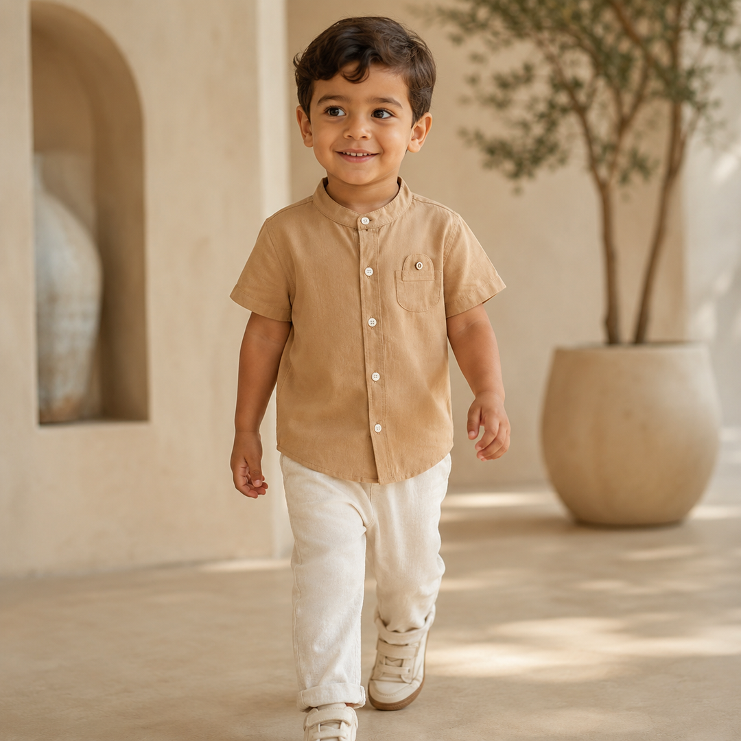 Boys’ Cotton Mandarin Collar Shirt 2–6 Years | قميص أولاد قطني بياقة ماندارين لعمر ٢–٦ سنوات