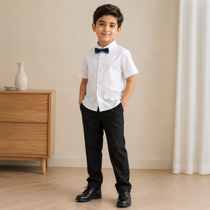 Boys’ Formal Short Sleeve Shirt with Bow/Tie 4–16Y | قميص أولاد رسمي قصير الأكمام لعمر ٤–١٦ سنة
