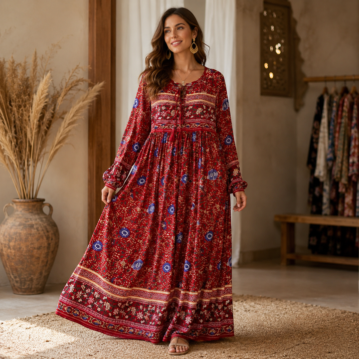 Women’s Retro Floral Long Jalabiya | جلابية نسائية طويلة بنقشة زهور