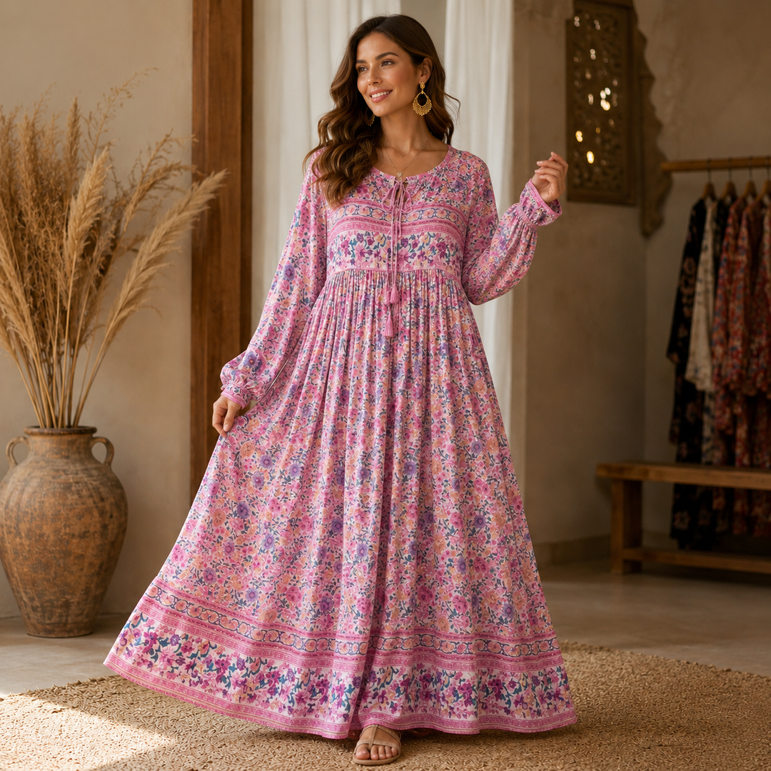 Women’s Retro Floral Long Jalabiya | جلابية نسائية طويلة بنقشة زهور