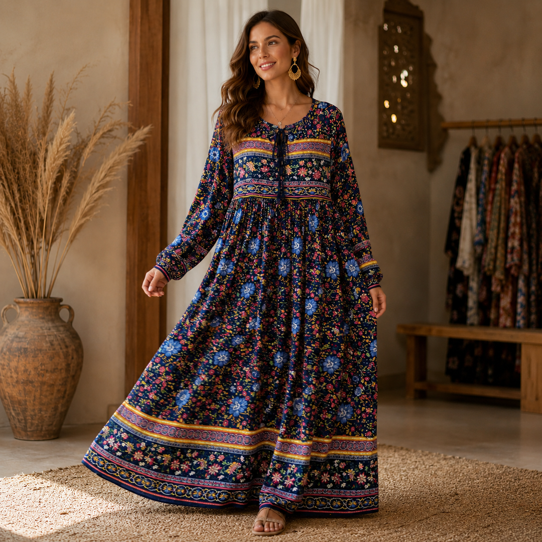 Women’s Retro Floral Long Jalabiya | جلابية نسائية طويلة بنقشة زهور