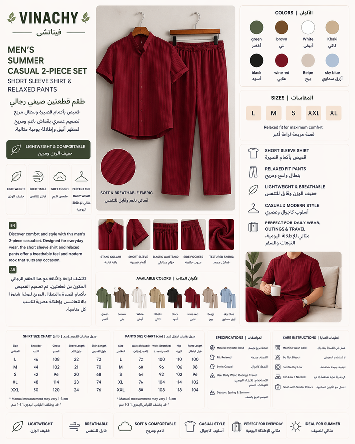 Men’s Summer Casual 2-Piece Set | Short Sleeve Shirt & Relaxed Pants