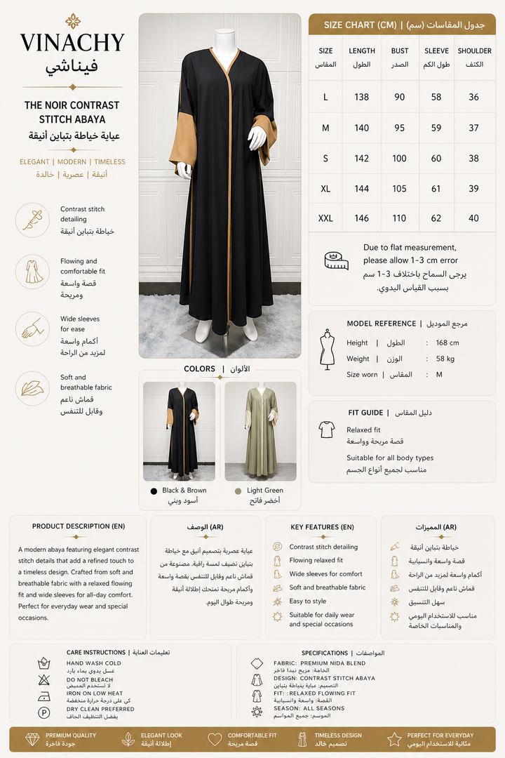 The Noir Contrast Stitch Abaya