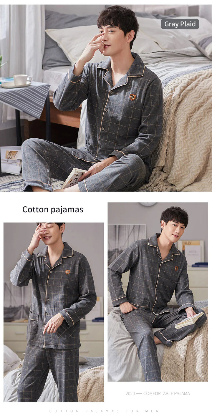 Men’s Plaid Pajama Set | Warm Cotton Winter Homewear