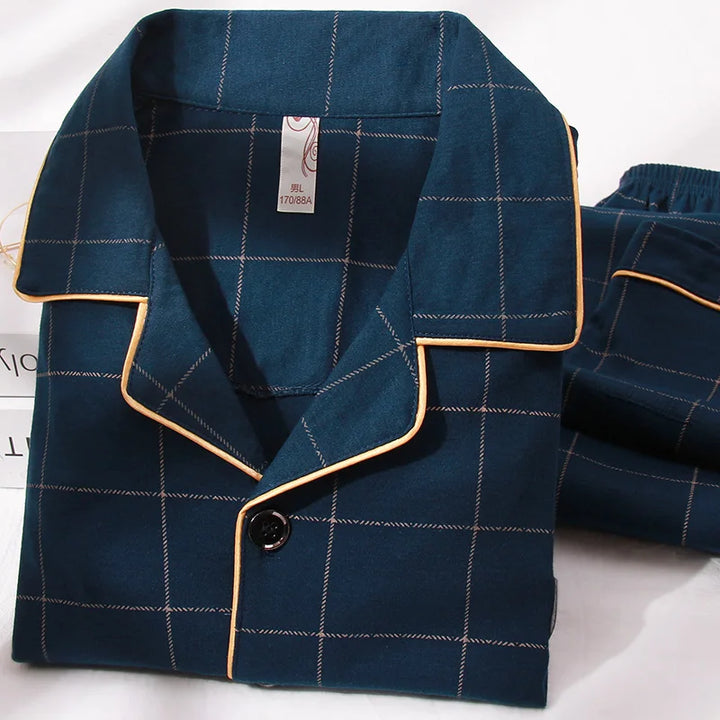 Men’s Plaid Pajama Set | Warm Cotton Winter Homewear