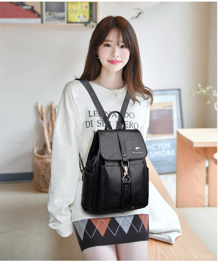 Women’s Everyday Leather-Look Backpack | حقيبة ظهر نسائية ناعمة لليوميات