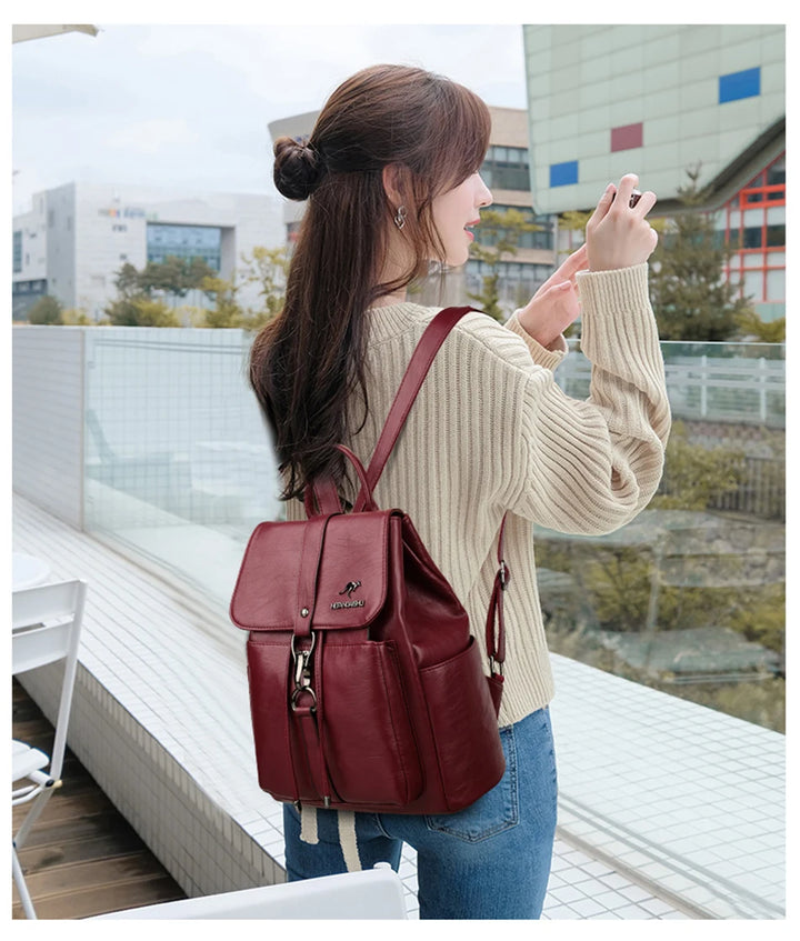 Women’s Everyday Leather-Look Backpack | حقيبة ظهر نسائية ناعمة لليوميات