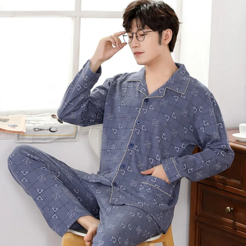 Men’s Plaid Pajama Set | Warm Cotton Winter Homewear