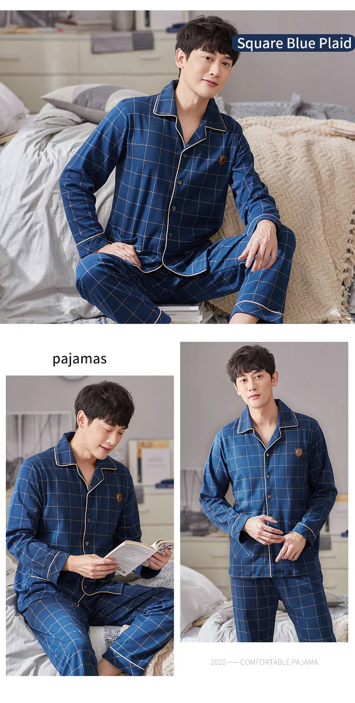 Men’s Plaid Pajama Set | Warm Cotton Winter Homewear