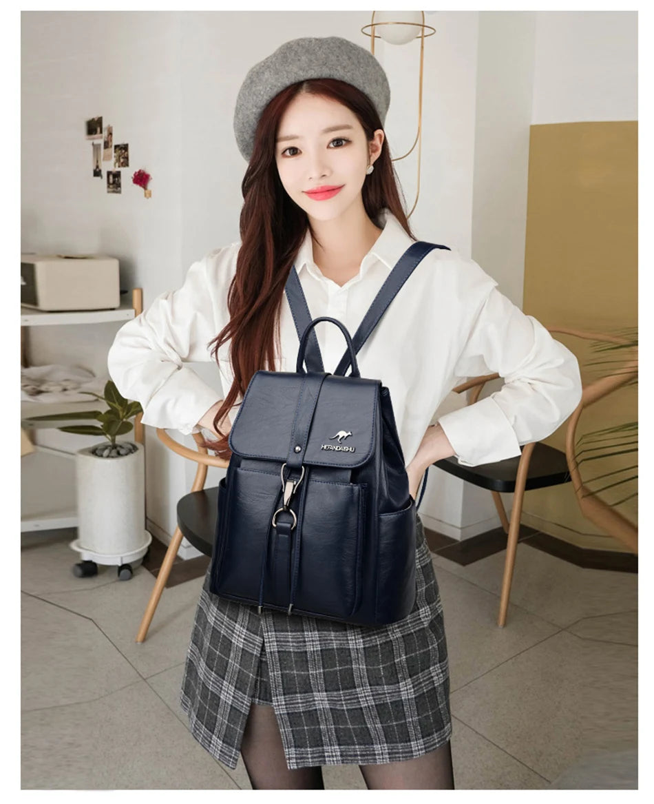 Women’s Everyday Leather-Look Backpack | حقيبة ظهر نسائية ناعمة لليوميات