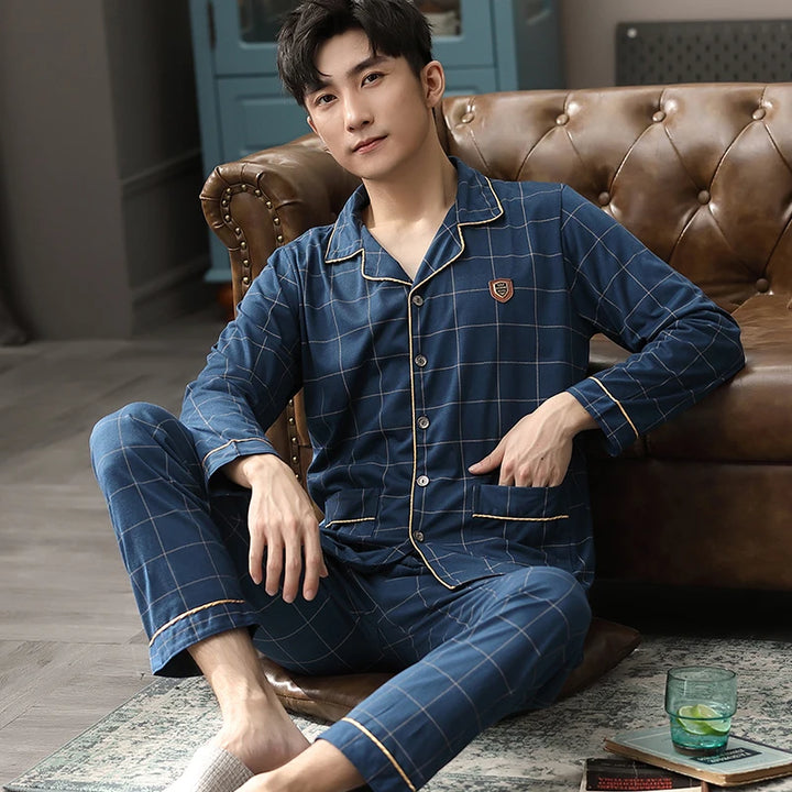 Men’s Plaid Pajama Set | Warm Cotton Winter Homewear