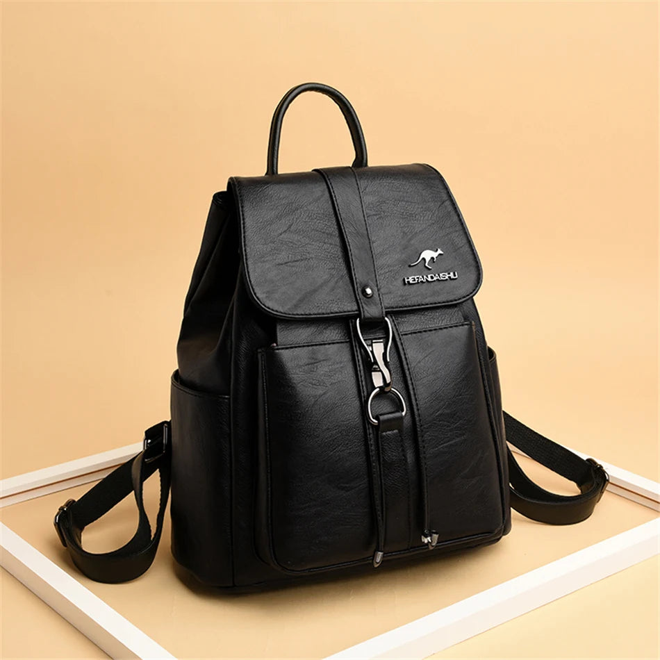 Women’s Everyday Leather-Look Backpack | حقيبة ظهر نسائية ناعمة لليوميات
