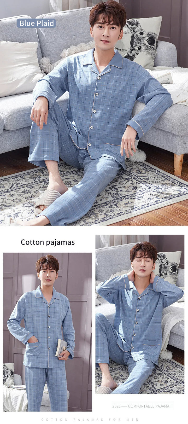 Men’s Plaid Pajama Set | Warm Cotton Winter Homewear