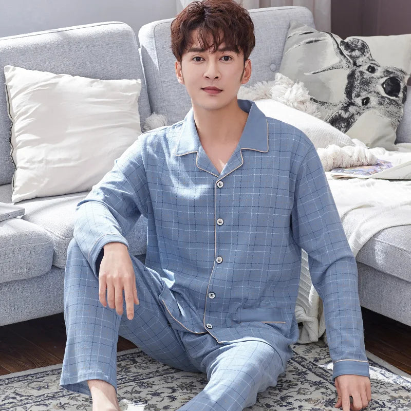 Men’s Plaid Pajama Set | Warm Cotton Winter Homewear