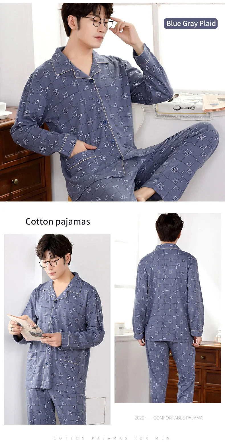Men’s Plaid Pajama Set | Warm Cotton Winter Homewear