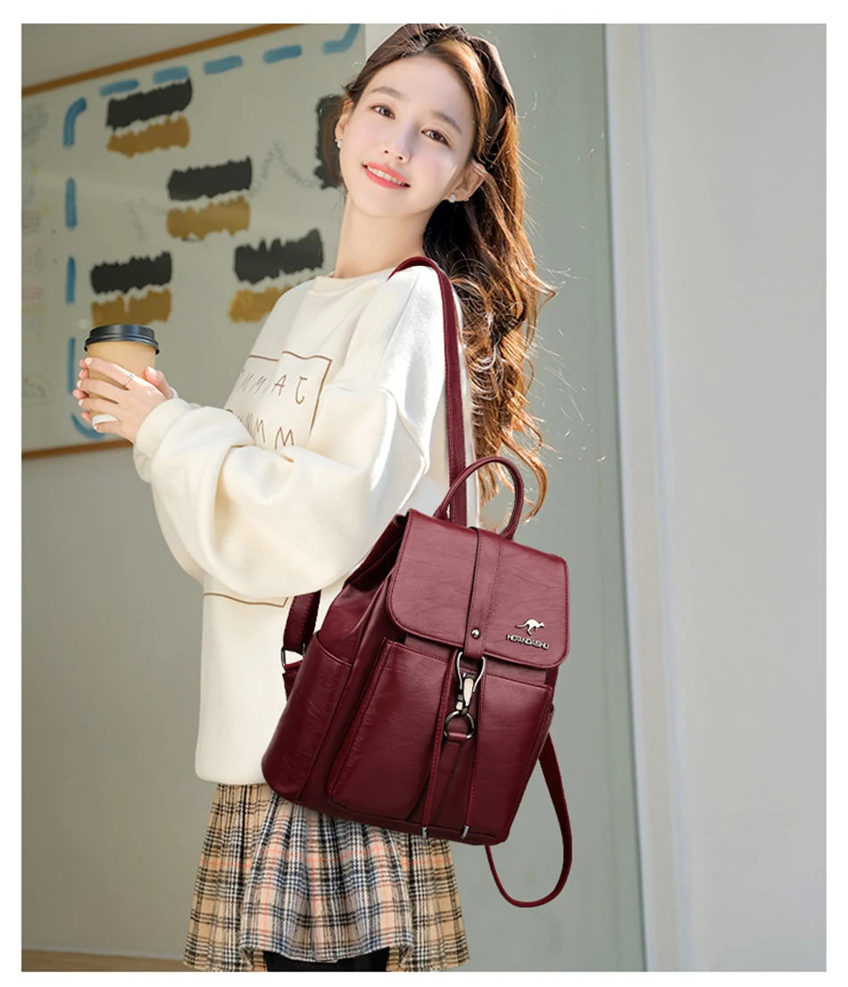 Women’s Everyday Leather-Look Backpack | حقيبة ظهر نسائية ناعمة لليوميات