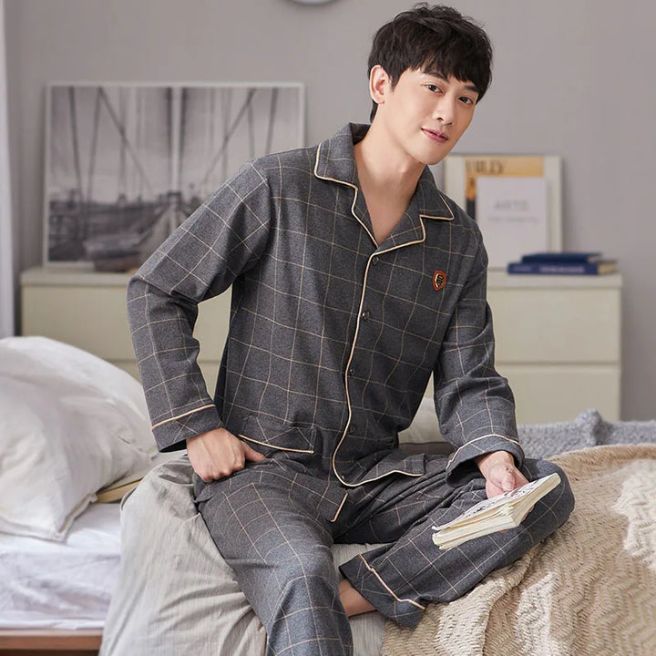 Men’s Plaid Pajama Set | Warm Cotton Winter Homewear