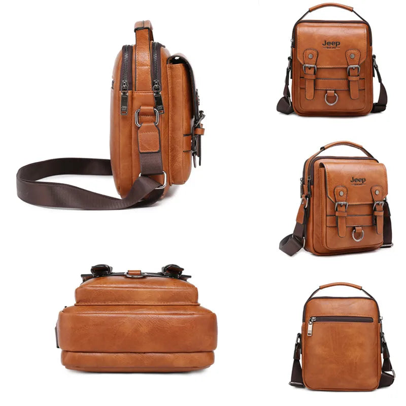 Men’s Split Leather Messenger Bag | حقيبة رجالية للكتف بتصميم عملي