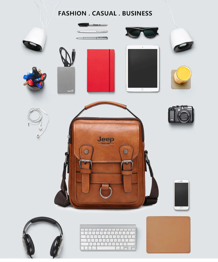 Men’s Split Leather Messenger Bag | حقيبة رجالية للكتف بتصميم عملي