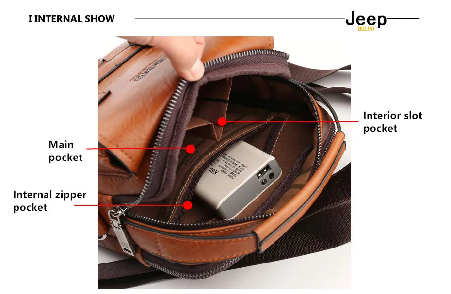 Men’s Split Leather Messenger Bag | حقيبة رجالية للكتف بتصميم عملي