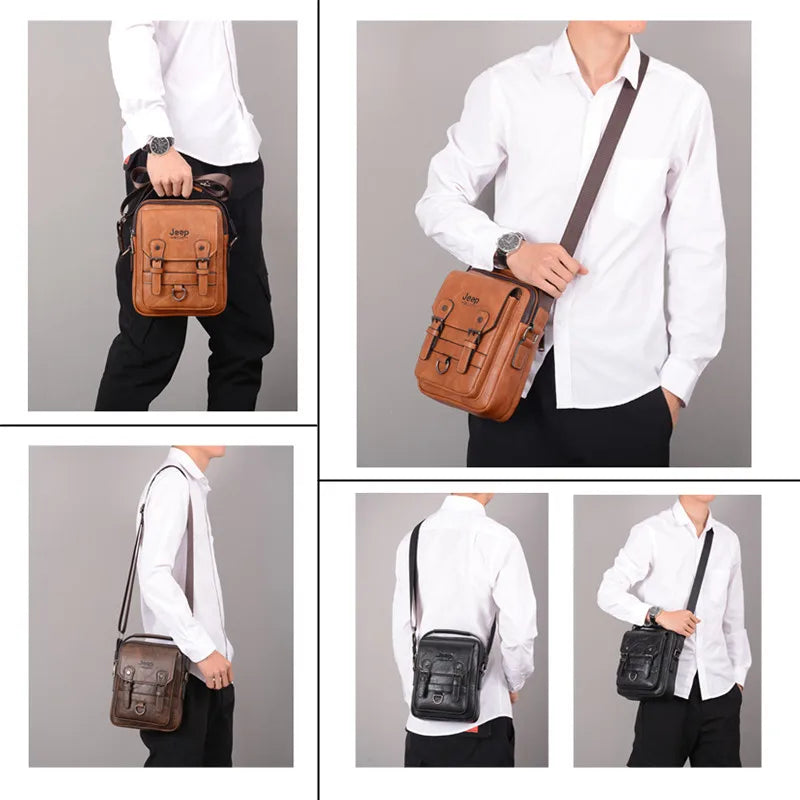 Men’s Split Leather Messenger Bag | حقيبة رجالية للكتف بتصميم عملي