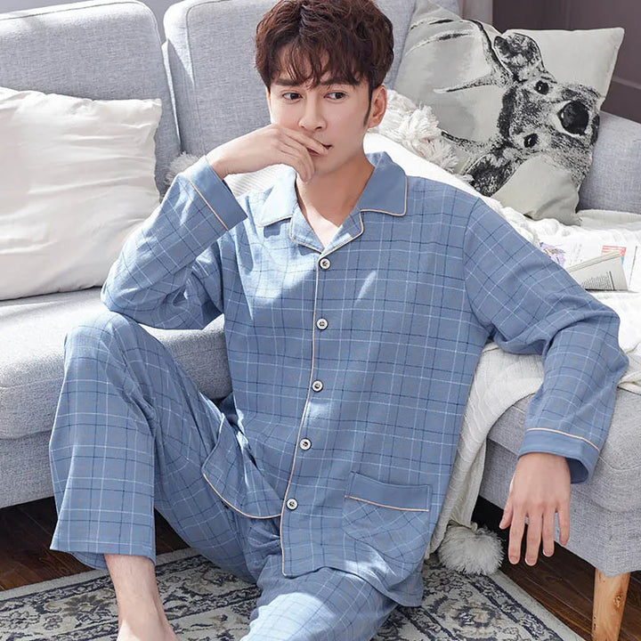 Men’s Plaid Pajama Set | Warm Cotton Winter Homewear