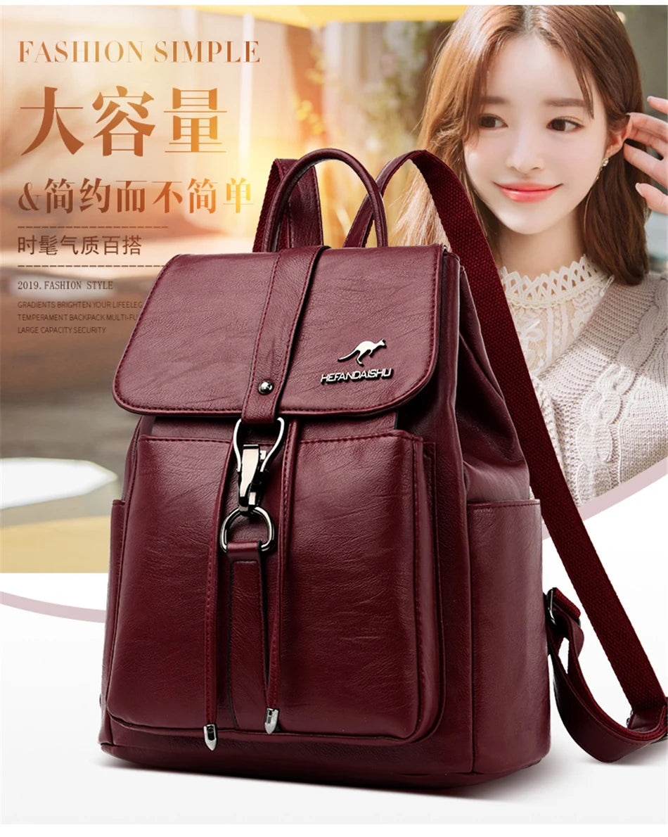 Women’s Everyday Leather-Look Backpack | حقيبة ظهر نسائية ناعمة لليوميات